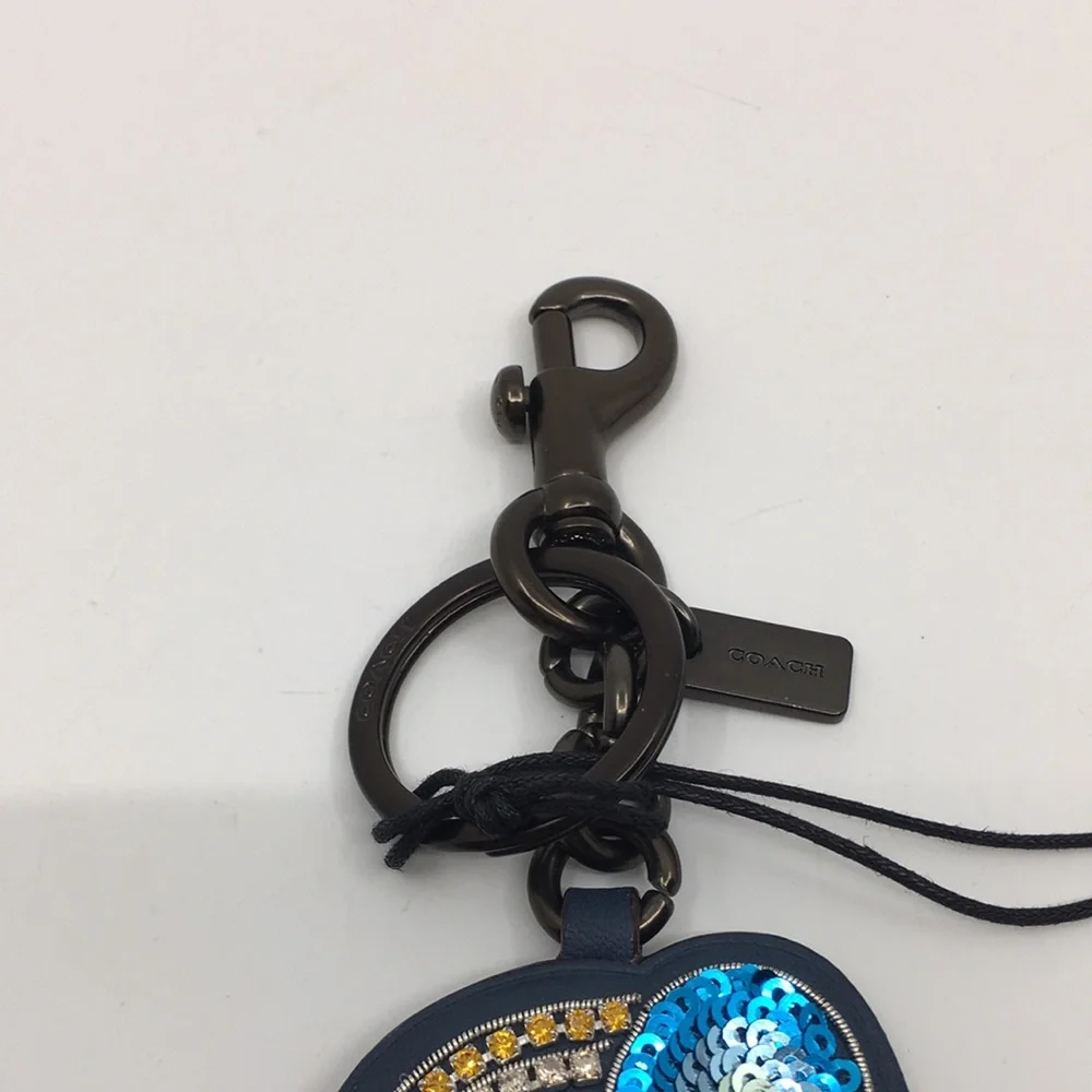 NWT Coach Style 24333 Cloud and Stars Leather and Sequined Key Bag Charm Denim - Picture 7 of 16
